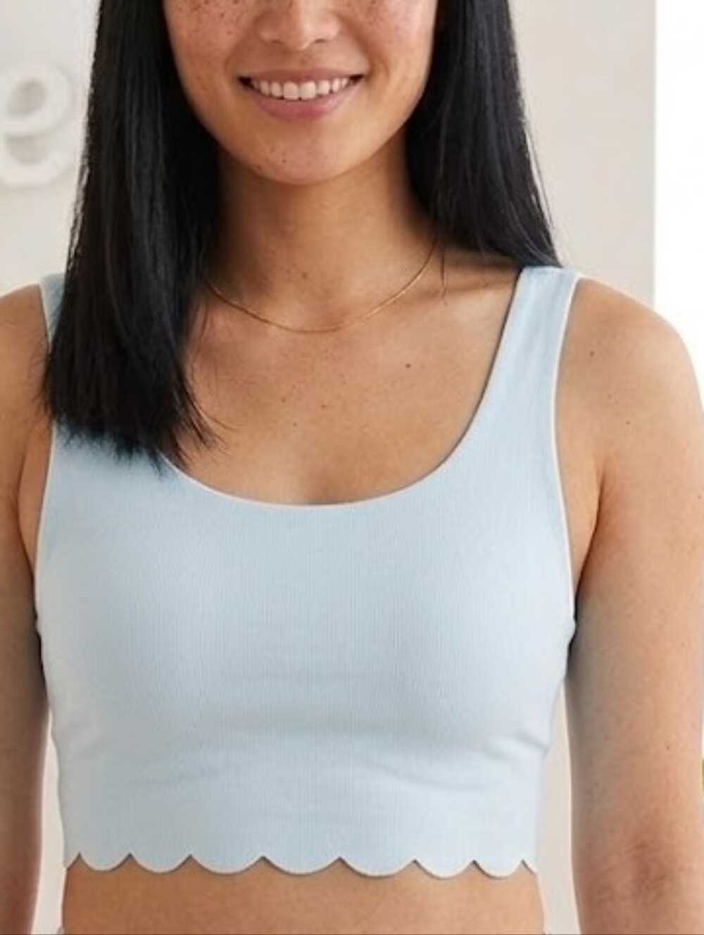 aerie Light Blue Scalloped Ribbed Sports Bra